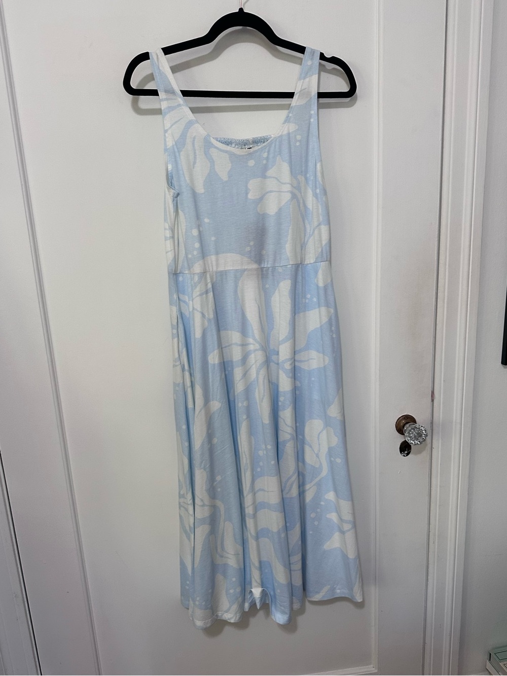 Happy Earth NWT Lily midi dress light blue/white floral print organic cotton -L - Picture 6 of 15